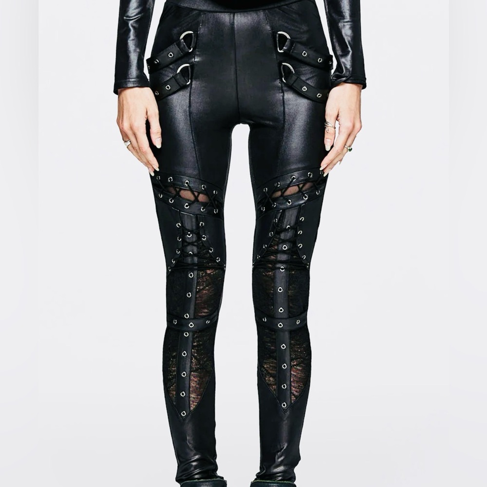 Punk Rave Black lace up Leggings Vinyl 2X